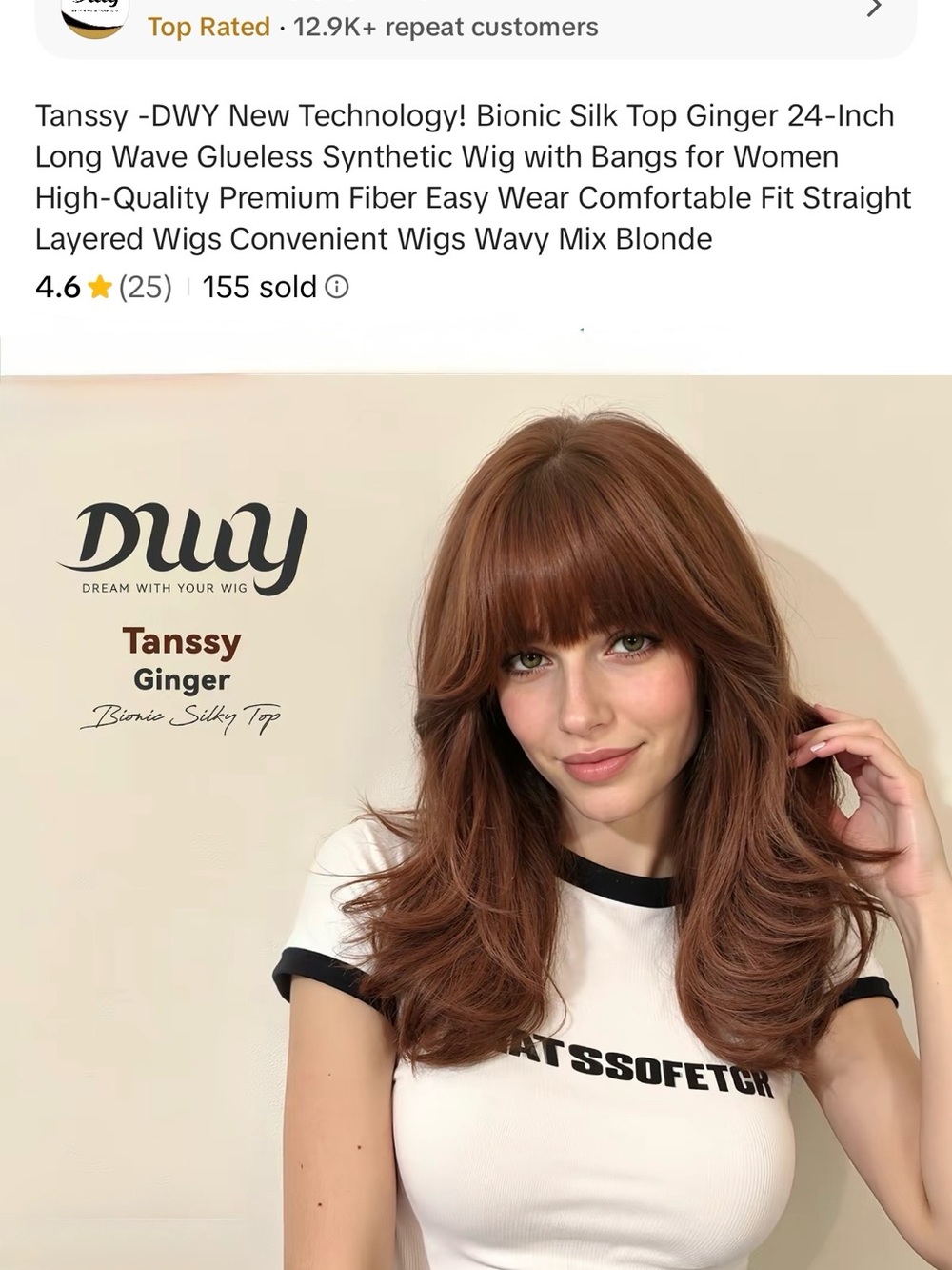 Tanssy Ginger Synthetic Wig DWY Bionic